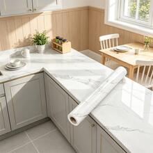 1 Roll Marble Pattern Kitchen Countertop Sticker, Waterproof Easy-Tear Sticker, Glossy Marble Texture, Suitable For Kitchen, Bathroom, Table, Etc., Wall Sticker, Vinyl Sticker, For Home Decor, Spring Decor, Holiday Decor Sticker, Birthday Graduation Gift, Wallpaper, Wall Sticker, Room Decor, Wall Decor - White - View 7