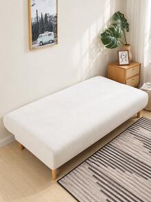 1pc Solid Color Corn Fleece Elastic Armless Sofa/Bed Cover, Suitable For Living Room, Bedroom, Home Use All Seasons - White - View 10