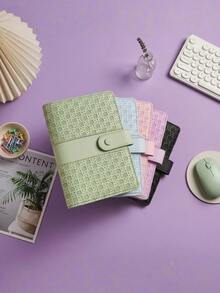 1Set A6 Woven Pattern Splicing Loose Leaf Budget Notebook, Wallet, 6-Hole Binder Cash Management Journal, Cash Envelope Savings Tracker With Zipper, Multi-Functional Money-Saving And Financial Management Notebook. Storage Album For Coins, Banknotes - Woven Texture Patchwork - View 4