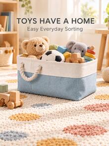 Modern Rectangular Foldable Fabric Storage Box With Contrast Color Panels, Reinforced Rims And Rope Handles, Stackable Organizer Bins For Clothing, Toys And Holiday Items, For Christmas Parties, Living Room, Bedroom, Nursery And Winter Home Use. - Multicolor - View 5