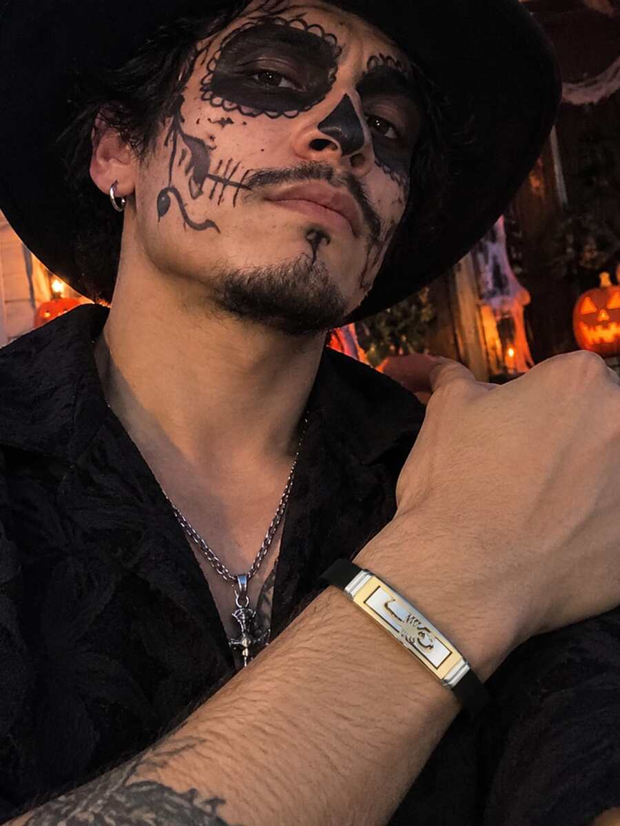 1pc Halloween Punk Scorpion Bracelet Stainless Steel Black Silicone Wristband Cosplay Party Accessories - Scorpion - View 1