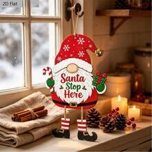 2D Flat Wooden Hanging Ornament, Santa Claus Red Hat Candy Cane Gift Box Design, Front Door Window Christmas Tree Decoration, Winter Holiday Gift, Suitable For Family And Friends, Christmas Home Party Hanging Decor - Multicolor - View 2