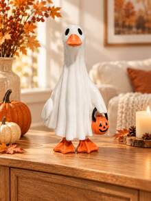 Halloween Ghost Duck Decorative Ornament With Pumpkin Bucket, Cute Spooky Fall Tabletop Decor, Funny Duck Home Decoration For Shelf, Mantel, Entryway, Living Room And Halloween Party - 1PC - View 7