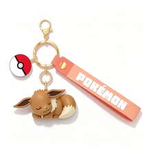 MINISO Pokemon Eevee Sleeping Character Keychain With Pokeball Charm And Pink Strap For Handbag Backpack Keys, Birthday, Christmas Gift - Style 1 - View 6