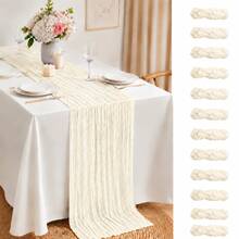 12 Pack Beige Cheesecloth Table Runner, Crinkle Gauze Table Runners With Soft Sheer Texture, Boho Rustic Table Decor For Wedding, Bridal Shower, Baby Shower, Birthday Party, Holiday Events, Farmhouse Dining And Home Decoration - Beige - View 1