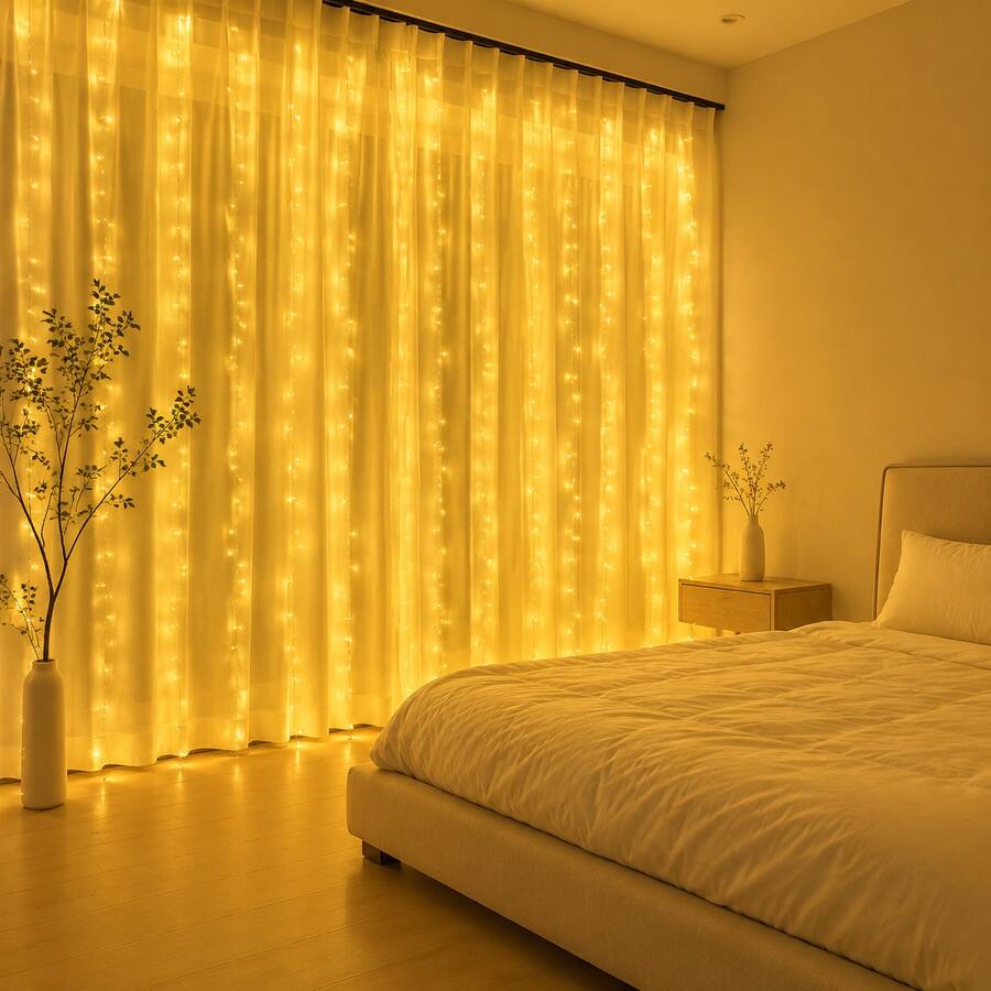 أضواء ستارة LED USB مع جهاز تحكم عن بعد، 8 أوضاع، 100/200/300/600 LED، لغرفة النوم والنافذة والزفاف والحفلات وديكور عيد الميلاد