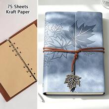 A7 Vintage Notebook With Maple Leaf Pattern, Modern Durable Notebook, Vintage Style Portable Travel Journal, Hardcover Notebook, Home, School Or Office Stationery Supplies - A7 - View 15