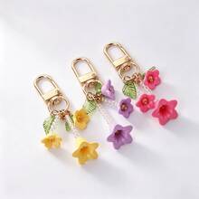 1pc Macaron Color Lily Of The Valley Keychain, Beaded Bell Flower Bag Charm With Gold Rotating Clasp, Floral Pendant, Suitable For Handbags, Backpacks And Keys - Quantity - View 10