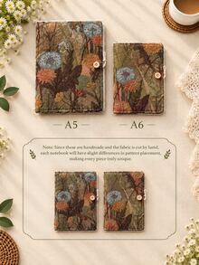 2pcs A5 & A6 Vintage Floral Refillable Notebook Set, Plant Woven Fabric Cover Loose Leaf Planner, With Button Closure, Artistic Writing Journal, Suitable For School, Office, Study And Gift - Upgraded Fabric Surface - View 12
