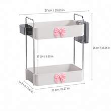 2‑Tier Makeup Organizer With Bow Decoration, Multi‑Functional Plastic Bathroom Storage Box, Countertop Organizer For Sink, Vanity And Cabinet, Compact Space‑Saving Design, Exquisite Bow Detail, Holiday & Birthday Gift, Decorative Bathroom Ornament - Multicolor - View 8