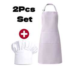 2pcs/Set Unisex Chef Apron & Hat Set, Adjustable Halter Apron With Pockets + Pleated Chef Hat, Multiple Patterns, Suitable For Home Kitchen, Baking, BBQ, Cafe, Catering - 2Pcs Set - View 6