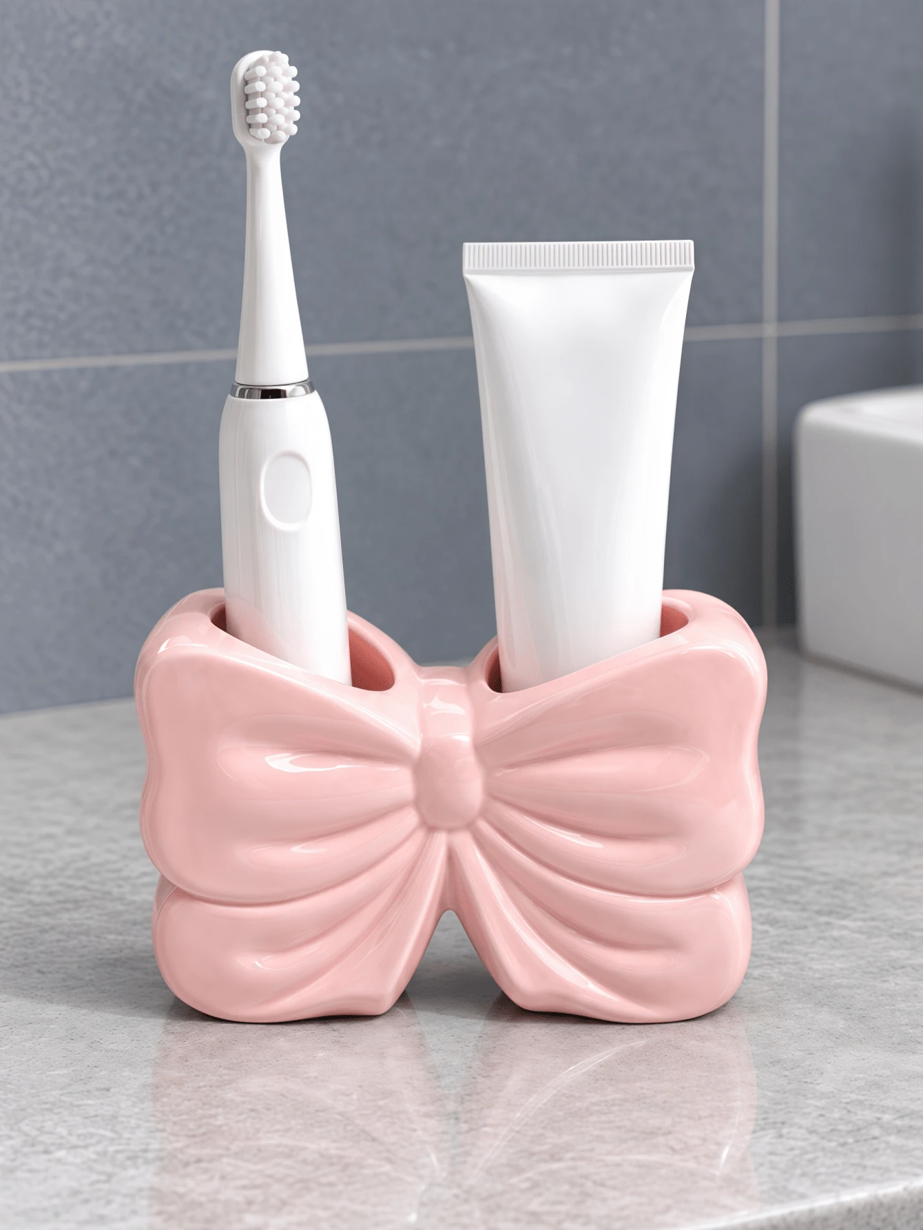 1/2pcs Bow Shaped Toothbrush Holder, Cute Bathroom Toothbrush Cup Storage Rack, Suitable For Bathroom Decor And Accessories, Vanity Storage, Room Decor, Home Decor, Also A Great Gift For Female Friends