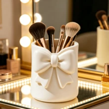 1pc Bowknot Round Pen Holder, 3D Printed Multi-Functional Storage Bucket, Home Storage Desk Stationery Makeup Vanity Storage Makeup Brushes Eyebrow Pencils Lipsticks, Student Storage Stationery Pencils Ballpoint Pens, Multi-Functional Storage Box High-Value Cute Pen Holder, Student Gift, Birthday Gift, Back To School Season Goodies - Round Bow Pen Holder - View 4