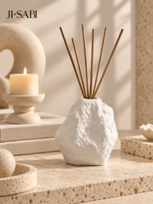 1pc/2pcs Wabi-Sabi Style Ins Asymmetrical Rock Texture Reed Diffuser Bottle, Wrinkled Surface Fragrance Container, 3 Colors Matte White/Spotted Beige/Black, Minimalist Living Room Desktop Aroma Decor Gift - Rock Diffuser Bottle - View 4
