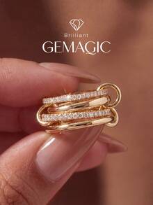 1pc Intertwined Four-Ring Rhinestone Ring, Unique Stackable Women's Ring, Multi-Ring Intertwined Ring, Exquisite Jewelry, Suitable For Party, Daily, Date Essential, Christmas Decoration - Four-band Ring With Diamonds - View 1