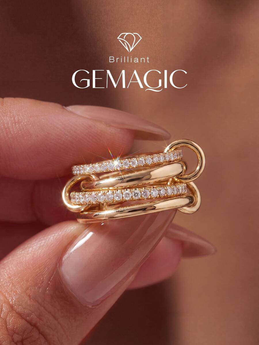 1pc Intertwined Four-Ring Rhinestone Ring, Unique Stackable Women's Ring, Multi-Ring Intertwined Ring, Exquisite Jewelry, Suitable For Party, Daily, Date Essential, Christmas Decoration - Four-band Ring With Diamonds - View 1