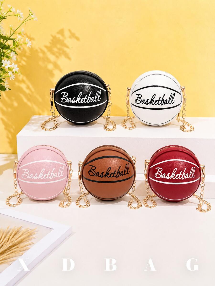 XD Cute Versatile Mini Shoulder Bag With Letter And Basketball Pattern, Metal Chain Strap, Convenient For Travel And Crossbody Wear, Suitable As Gifts For Children On Thanksgiving/Valentine's Day/Halloween