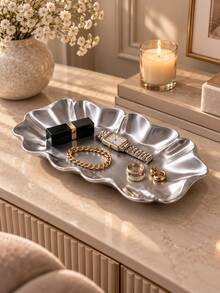 1pc Modern Silver Wavy Edge Decorative Storage Tray, Elegant Vanity Jewelry Organizer Box, Suitable For Rings, Bracelets, Earrings, Bedroom Bathroom Desktop Decor Storage Dish, Wedding Bridesmaid Gift, Room Decor, Jewelry Storage, Home Decor - Multiple Styles - View 6