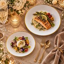 10/25/50pcs White Gold Rim Dinner Plates - 7.5 Inch And 10.25 Inch Premium Dinner Plates With Gold Edge - Perfect For Weddings, Parties, Birthdays, New Year's Eve, Mother's Day, Graduation Dinner, Halloween, Christmas - White - View 3