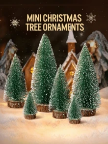 Mini Snow‑Dusted Christmas Tree Ornaments, Artificial Flocked Small Pine Tree With Wooden Base For Tabletop, Micro Landscape, Xmas Home Decoration - Christmas Tree - View 3
