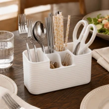 1pc Kitchen Utensil Storage Rack, 6-Compartment Dish Drainer With Drainage Holes, White Plastic Cutlery Organizer Box, Countertop Utensil Chopstick Spoon Fork Storage Organizer, Multi-Functional Kitchen Sink Accessory For Home Dining - Multicolor - View 8