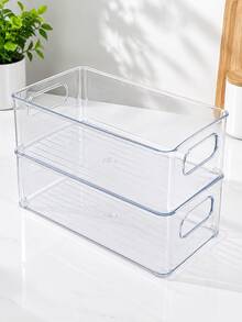 1pc Minimalist Transparent Refrigerator Storage Box, Fruit Vegetable Beverage Divided Organizer Basket, Stackable With Handle Storage Container - Multiple Styles and Colors - View 9