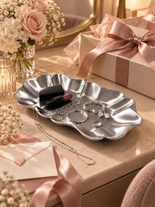 1pc Elegant Wavy Floral Silver Jewelry Tray, Multi-Functional Vanity Desktop Storage Organizer, Jewelry & Cosmetics Display Plate, Suitable For Vanity, Bedside Table, Desk, Home Aesthetic Decor, Home Decoration, Room Decor, Autumn Home Decor, Office Decor, Decoration, Bedroom Decor - Multiple Styles - View 8
