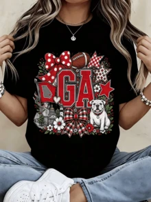 Vintage Georgia DOGS Women's T-ShirtRetro Football Bulldog Graphic Tee ForGame Day Fans - Black - View 12