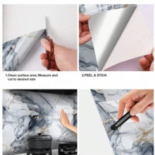1 Rollo de papel contact de imitación de mármol de aluminio extraíble, a prueba de agua y de aceite, blanco mate, adecuado para baño, cocina, dormitorio, pared de fondo, decoración, papel pintado adhesivo para decoración del hogar - Azul grisáceo - Ver 11