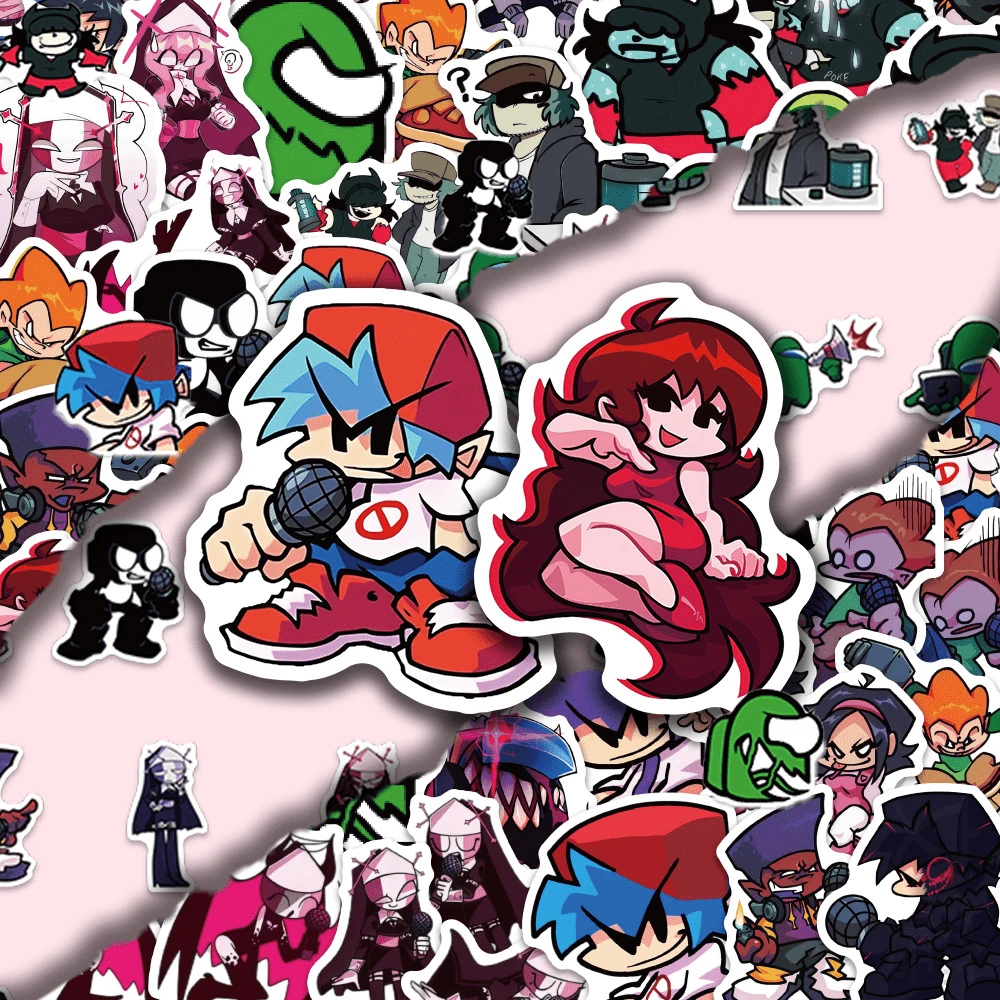 60pcs Friday Night Funkin FNF Game Stickers Vinyl Stickers For Laptop, Water Bottle, Luggage, Scrapbook, DIY Decoration - Multicolor - View 1