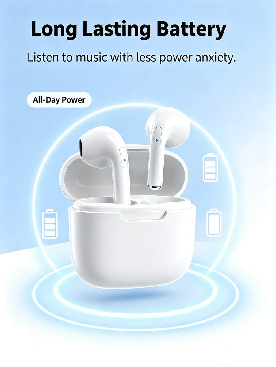 Wireless Bluetooth In-Ear TWS Earbuds, Stable Bluetooth Connection, Touch Control, Large Capacity Charging Case, Stereo Audio & Clear Hands-Free Calls, Suitable For Work & Music - White - View 1