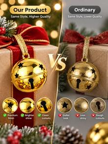 Gold Christmas Bells - Star Cutout Metal Craft Bells, Suitable For Christmas Tree Decoration, Gift Wrapping Ribbon, Wreath Decoration, Christmas Ribbon Wreath And Holiday Craft Making. - Round Bell - View 4