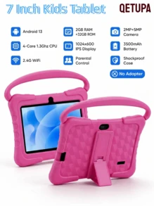 Qetupa Kids Tablet 7 Inch Android 13, 2GB RAM 32GB ROM, With Parental Control, WiFi, Bluetooth, Dual Camera With Silicone Case - Pink - View 1