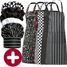 2pcs/Set Unisex Chef Apron & Hat Set, Adjustable Halter Apron With Pockets + Pleated Chef Hat, Multiple Patterns, Suitable For Home Kitchen, Baking, BBQ, Cafe, Catering - 2Pcs Set - View 1