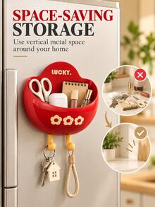 Magnetic Storage Box With Hooks – A Wall-Mountable Organizer For The Fridge Side, Kitchen, Bedroom, Or Entryway; Serves As Both Festive Home Decor And A Cute Desk Organizer For Students Or Office Use. - Multicolor - View 5
