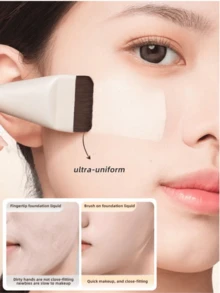 2pcs Portable Makeup Brush Set With Flat Head Soft Bristles, Seamless Ultra-Thin Foundation Brush, Contour Brush, Powder Brush, Liquid Brush, Acrylic Mixing Palette With Round Hole, Foundation Mixing And Application 2-In-1 Makeup Tool For Beginners - White - View 5