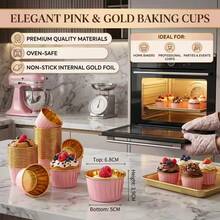 Rose Gold Rim Paper Cupcake Liners, Elegant Pleated Disposable Cake Cups, Easy-Release Grease-Proof Muffin Cups, Suitable For Baking Muffins, Cheesecakes And Brownies, Perfect For Christmas And Halloween - Pink - View 5