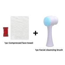 3D Double-Sided Facial Cleansing Brush + 1pc Travel Disposable Compressed Face Towel, Soft Bristle Design, Manual Massage, Exfoliating And Cleansing Function - Multicolor - View 3