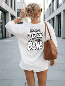 Italian Summer Style Cotton Women Short Sleeve T-Shirt, Bold Distressed Italian Slogan Back Print Casual Tee, Beach Summer Top - White - View 1