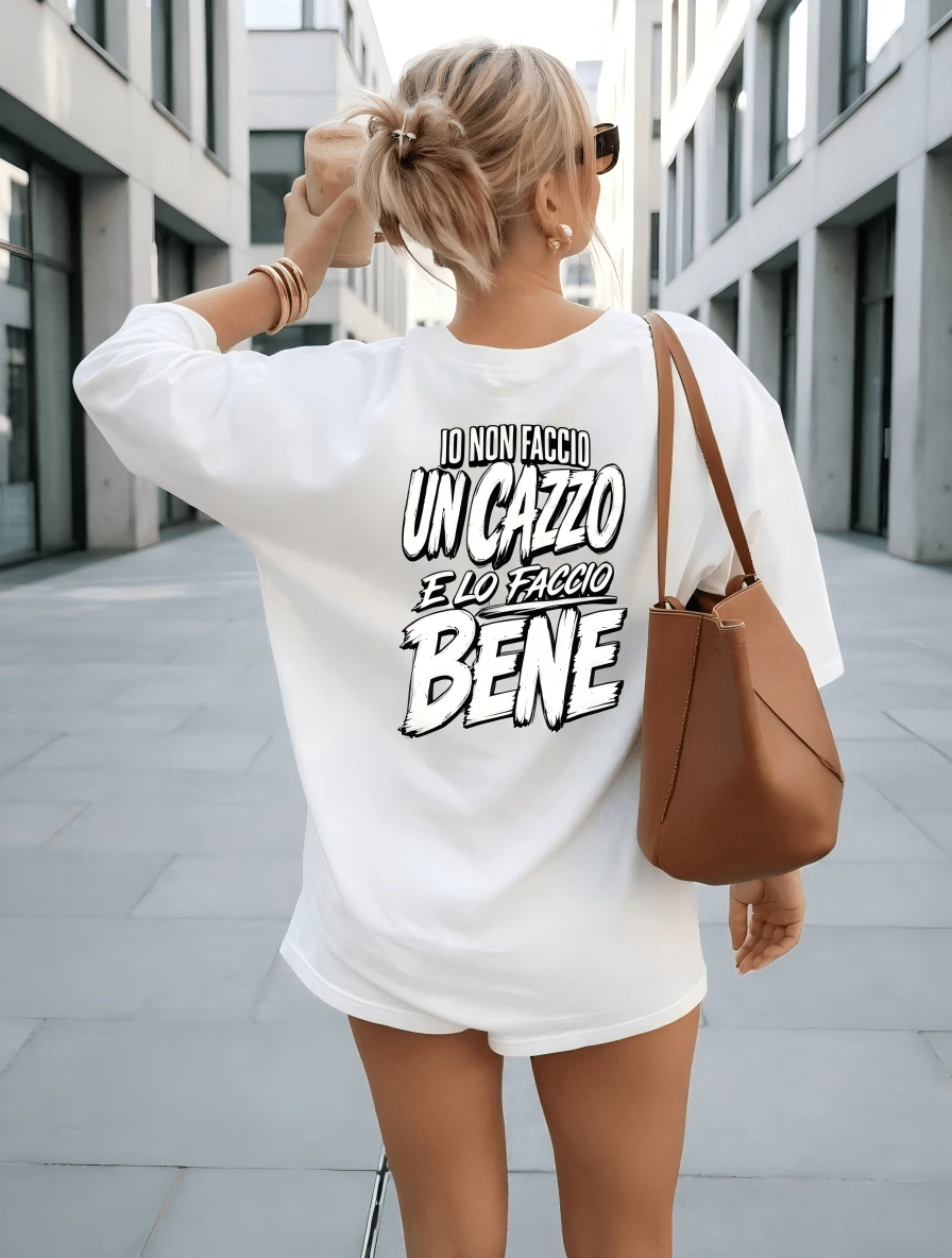 Italian Summer Style Cotton Women Short Sleeve T-Shirt, Bold Distressed Italian Slogan Back Print Casual Tee, Beach Summer Top - White - View 1