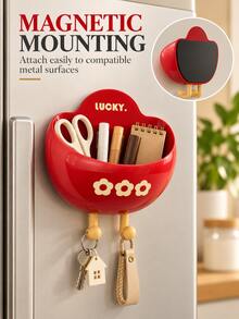 Magnetic Storage Box With Hooks – A Wall-Mountable Organizer For The Fridge Side, Kitchen, Bedroom, Or Entryway; Serves As Both Festive Home Decor And A Cute Desk Organizer For Students Or Office Use. - Multicolor - View 9