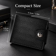 HOVI'S Men's Snap Button Bifold Short Wallet, PU Leather Slim Credit Card Purse With Clear ID Window Multi Card Slots Cash Compartment - Black - View 6