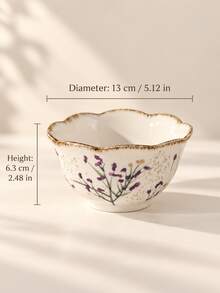 Vintage Lavender Hand-Painted Ceramic Bowl, Petal Rim Underglaze Floral Rice Bowl, Yogurt Oatmeal Breakfast Dessert Bowl For Home Kitchen Gift Idea - Multicolor - View 11