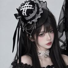 Mũ cao cổ phong cách Gothic cổ điển, phù hợp cho cosplay, phong cách tối tăm, Halloween - màu đen - Xem 2