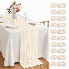 12 Pack Beige Cheesecloth Table Runner, Crinkle Gauze Table Runners With Soft Sheer Texture, Boho Rustic Table Decor For Wedding, Bridal Shower, Baby Shower, Birthday Party, Holiday Events, Farmhouse Dining And Home Decoration - Beige - View 7