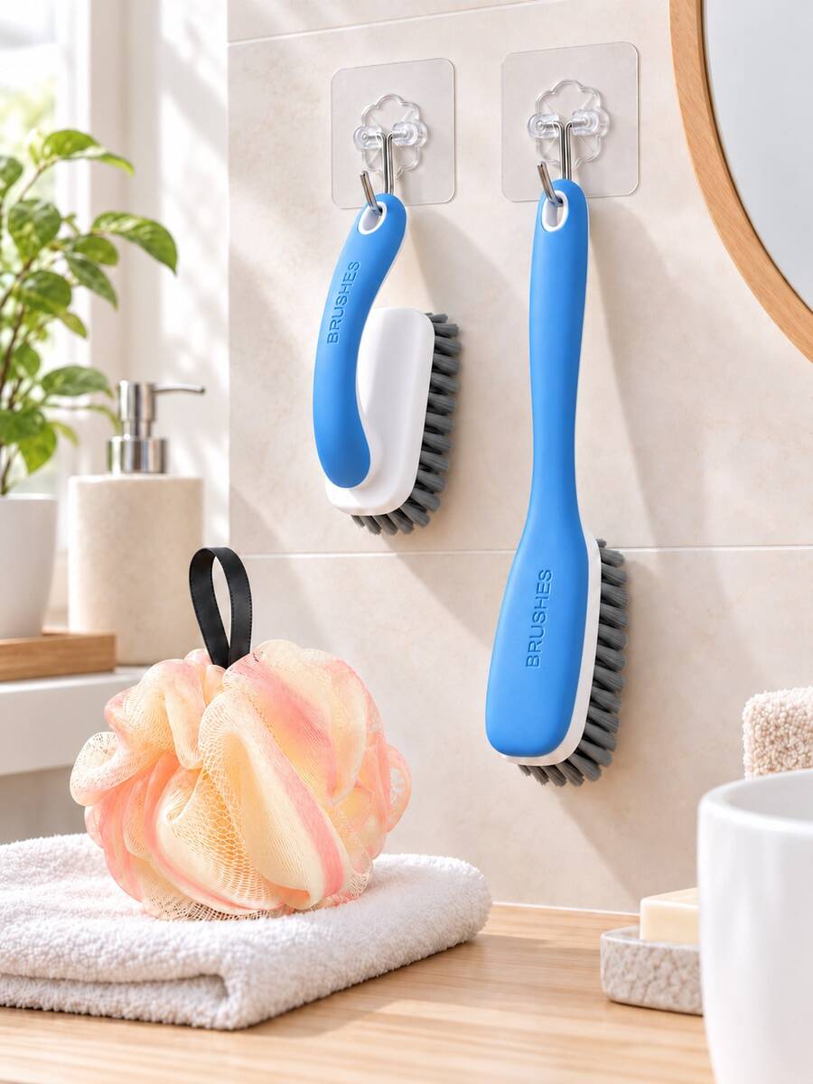 2 Pieces Cleaning Brush Set, Clothes Brush And Shoe Brush Combo With Long Handle Design And Comfortable Grip, Suitable For Daily Garment Care, Shoe Cleaning And Home Organization, Blue White Household Cleaning Tools - / - View 1
