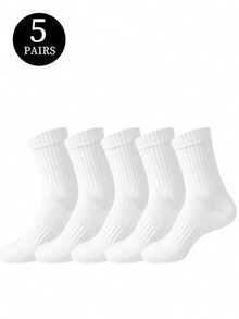 1/5/10/20 Pairs Men's Pure White Minimalist Socks, Sweat-Absorbent And Breathable, Daily Wear Running Sports Mid-Calf Socks, Couple Socks, Suitable For All Seasons - White - View 9