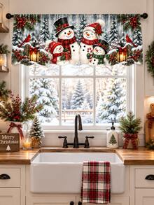 Christmas Window Curtain Set, Reindeer Snowman Gingerbread Winter Village & Vintage Patchwork Printed Polyester Curtains With Festive Holiday Designs, Christmas Decorations For Home, Living Room Bedroom Kitchen Room Decor - A - View 33