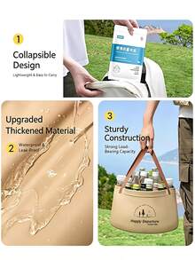 12L Outdoor Foldable Handheld Water Bucket - Collapsible Water Storage Bag - Lightweight Durable PVC Material - Camping Travel Water Storage Bag - Suitable For Hiking - Travel And Outdoor Activities - Multicolor - View 7