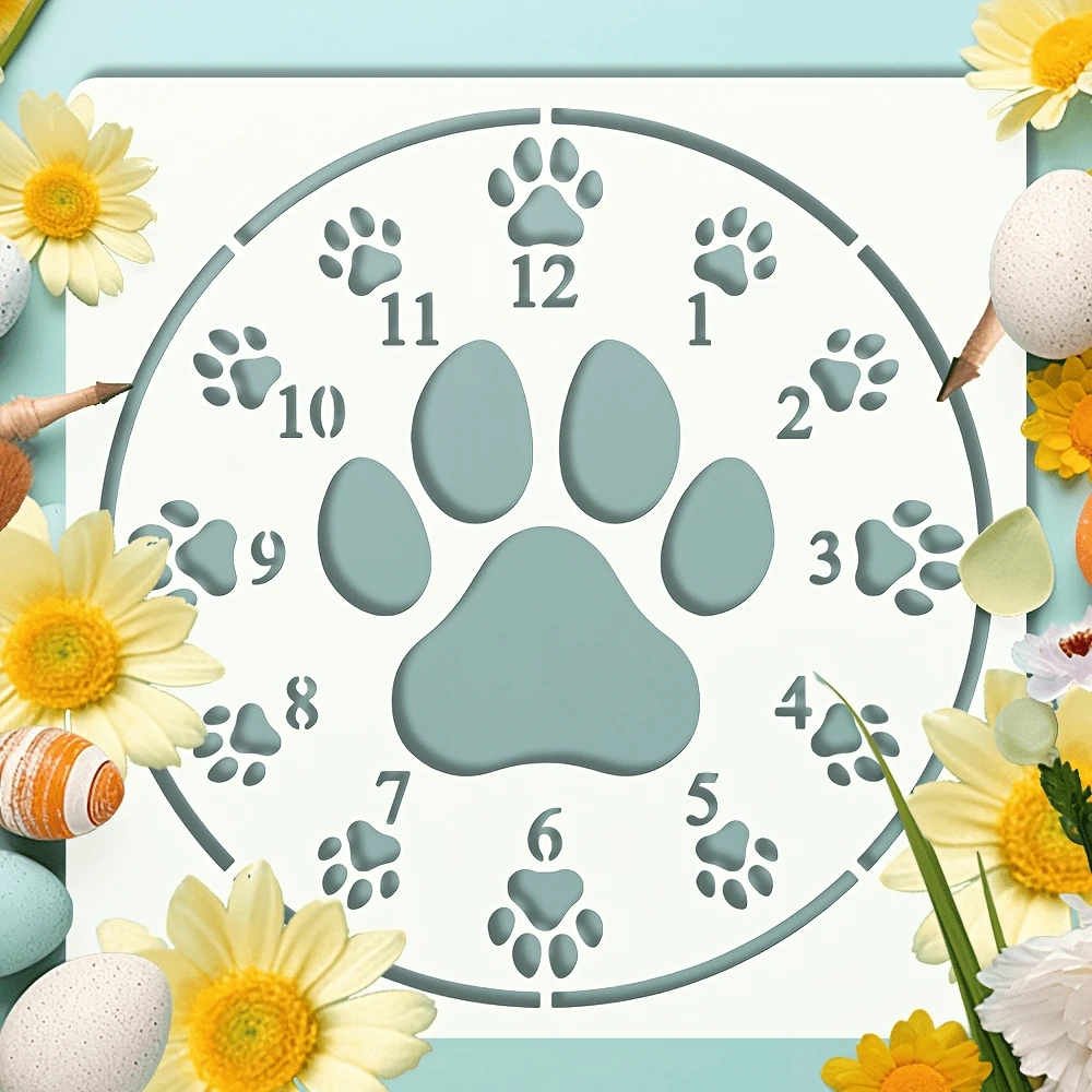 1pc Dog Paw Clock Hollow Template, Washable & Reusable, With Center Paw Print And Hour Markings, Suitable For DIY Crafts, Scrapbooking, Card Making, Woodwork And Canvas